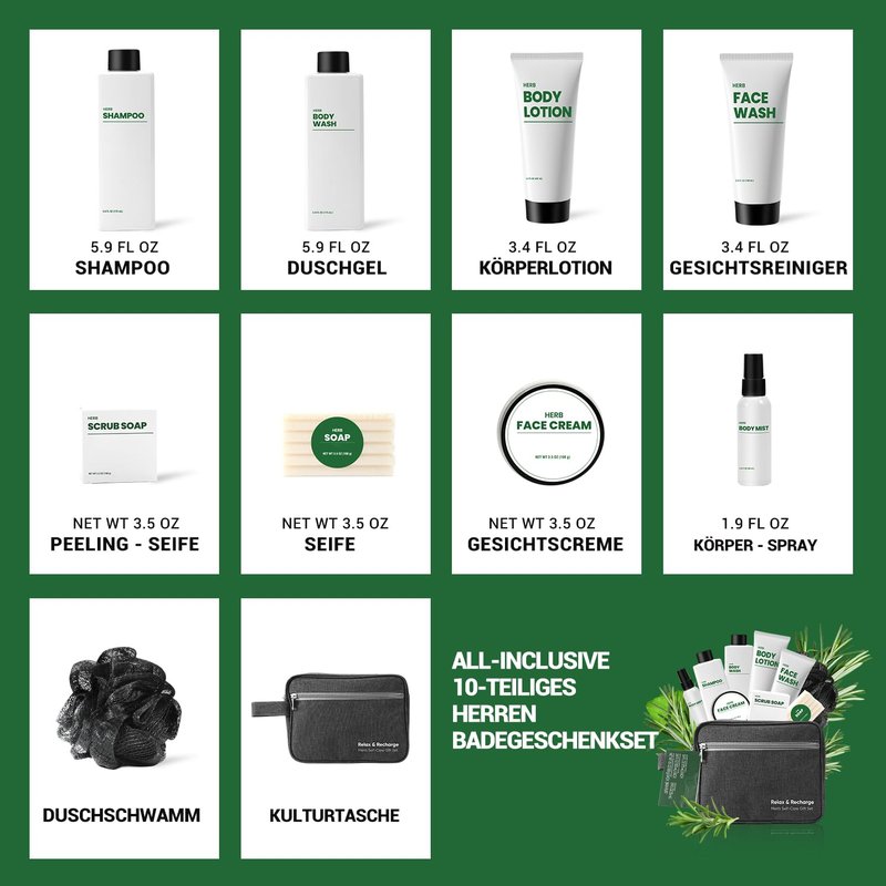 Gift Baskets for Men - 10-Piece Herbal Spa Set | Bath & Body Essentials for Father's Day & Birthdays