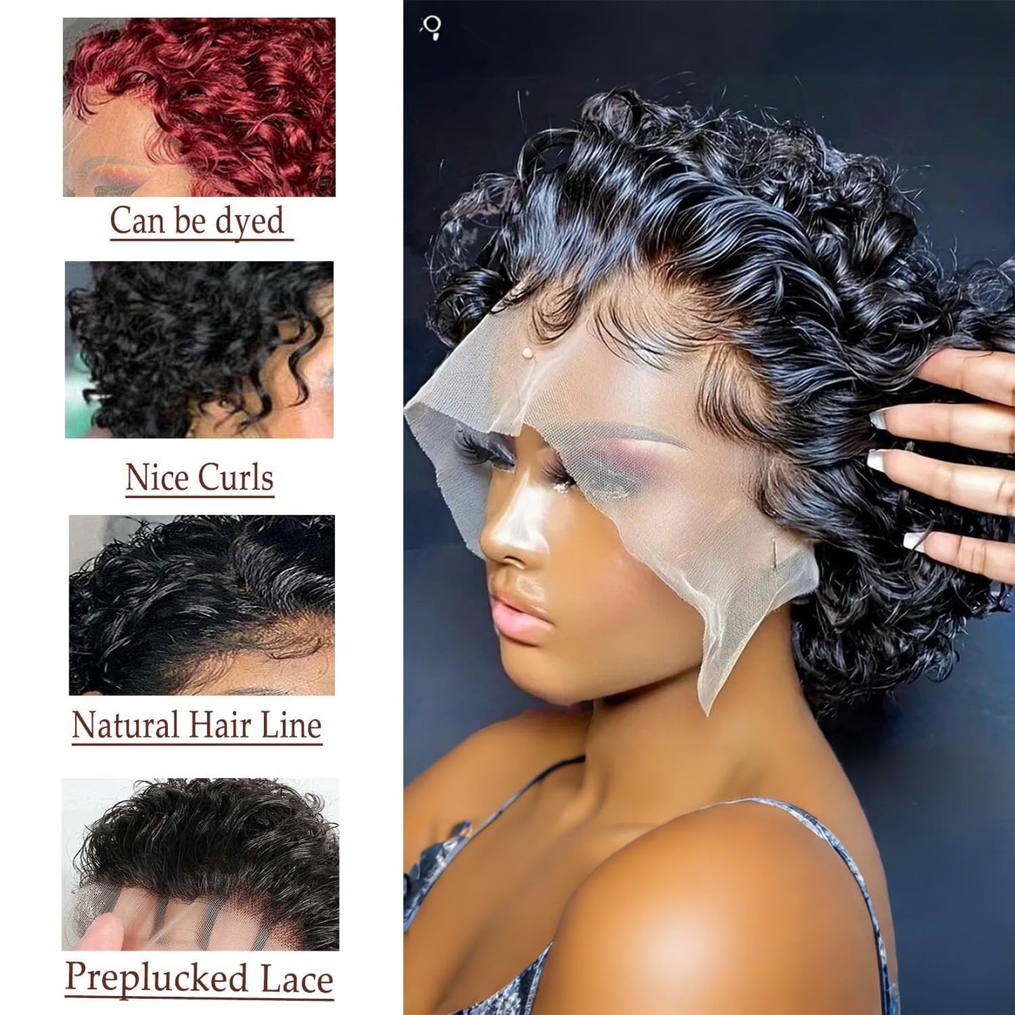 Msviki Short Curly Pixie Cut Wig Human Hair 13X1 UHD Lace Front Wigs For Black Women Pre Plucked Free Part Water Wave Wigs With Baby Hair Wear and Go Glueless Bob 200% Density