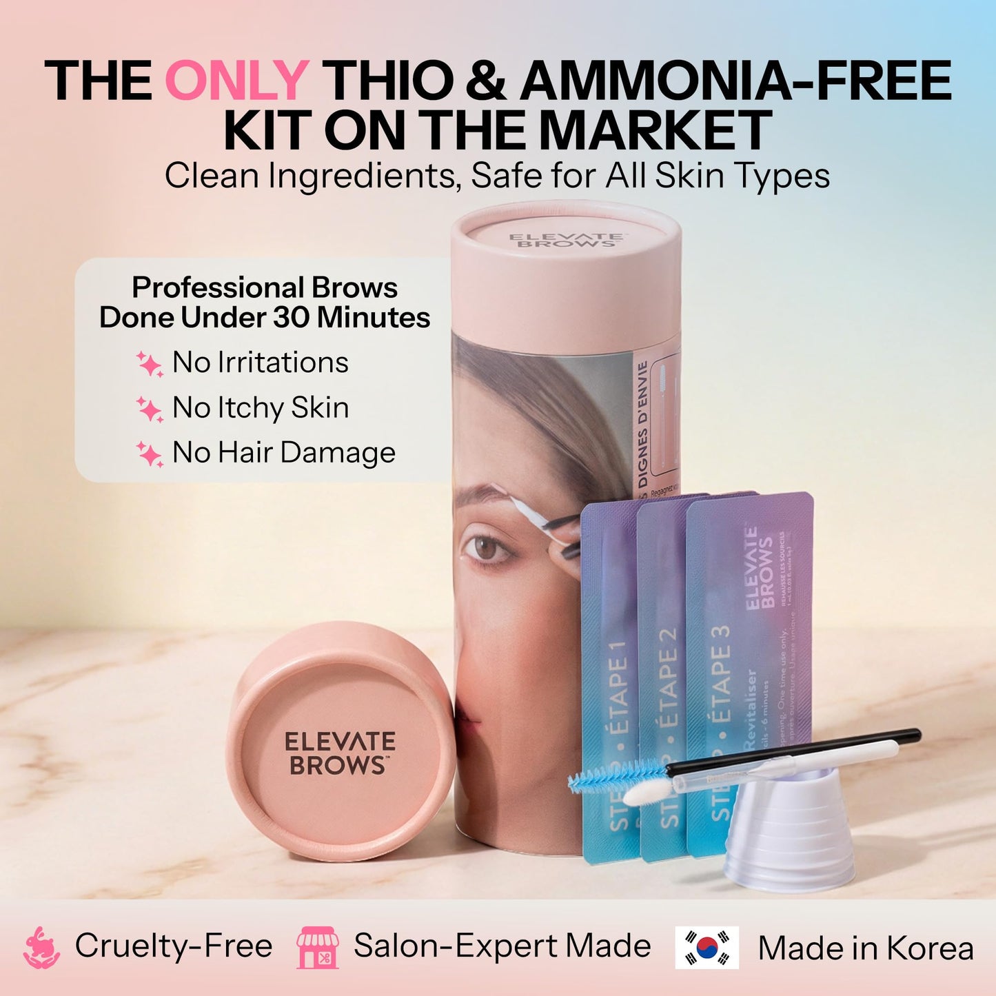 Elevate Brows The Original Brow Lamination Kit - Thio and Ammonia-Free - DIY Eyebrow Lamination Kit Professional - 3 Step Application Eyebrow Lift for Soft Full Healthy Brows - Last up to 6 Weeks
