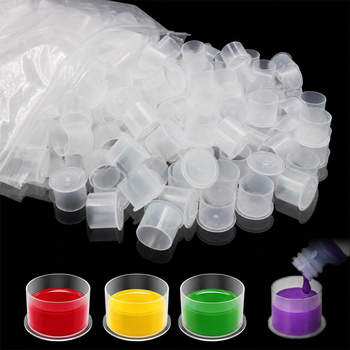 Narkysus 1000Pcs Large Tattoo Ink Caps with Base #17mm Disposable Tattoo Ink Cups Plastic Tattoo Cups for Pigment Self Standing Design for Organized Workflow Tattoo Supplies for Artists & Studios