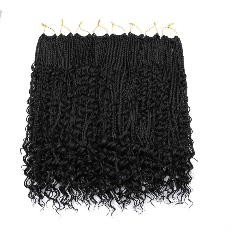 LYCSOU Goddess Box Braids Crochet Hair 1B - 18 Inch 8 Packs Crochet Box Braids Pre-looped Bohemian Boho Box Braids Crochet Hair with Curly Ends Synthetic Crochet Hair for Black Women