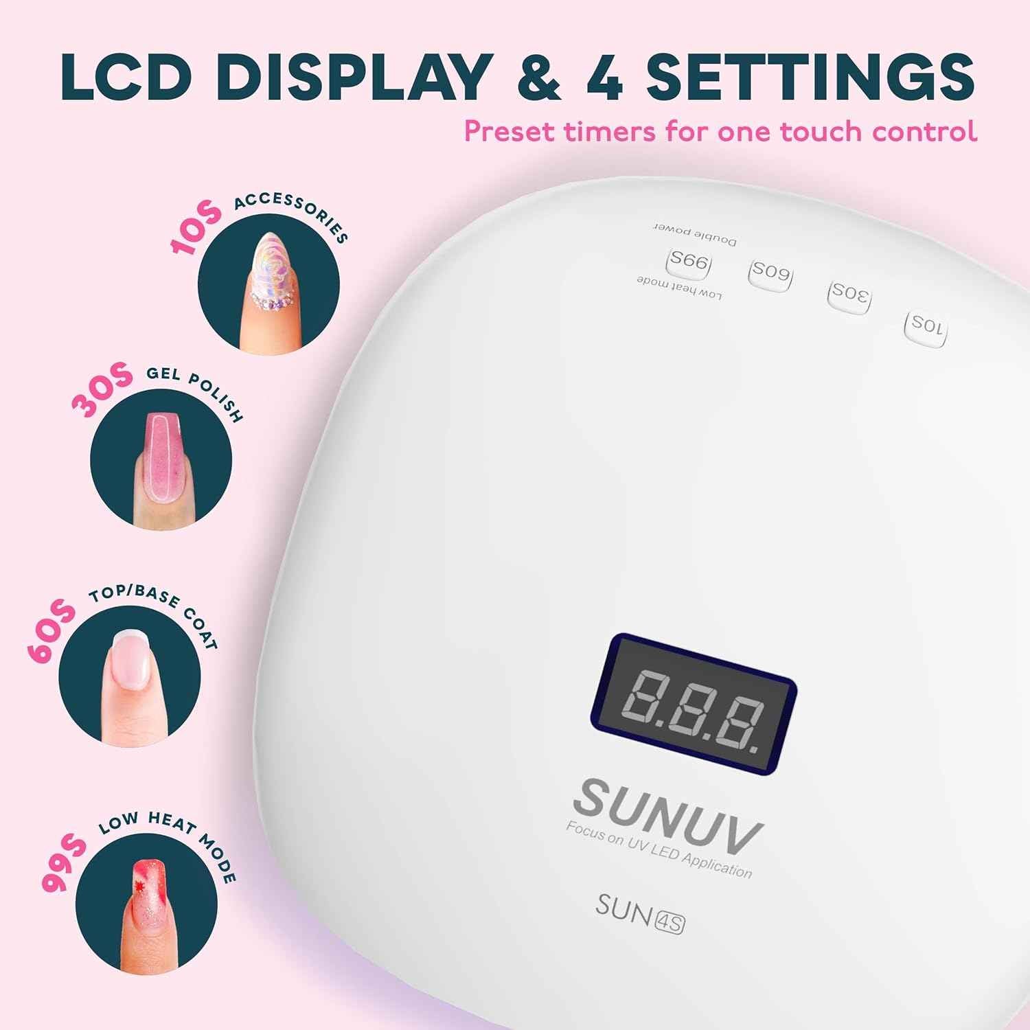 48W SUNUV SUN4S UV Nail Lamp with 4 Timer Settings & UV Gloves - Gel Nail Dryer