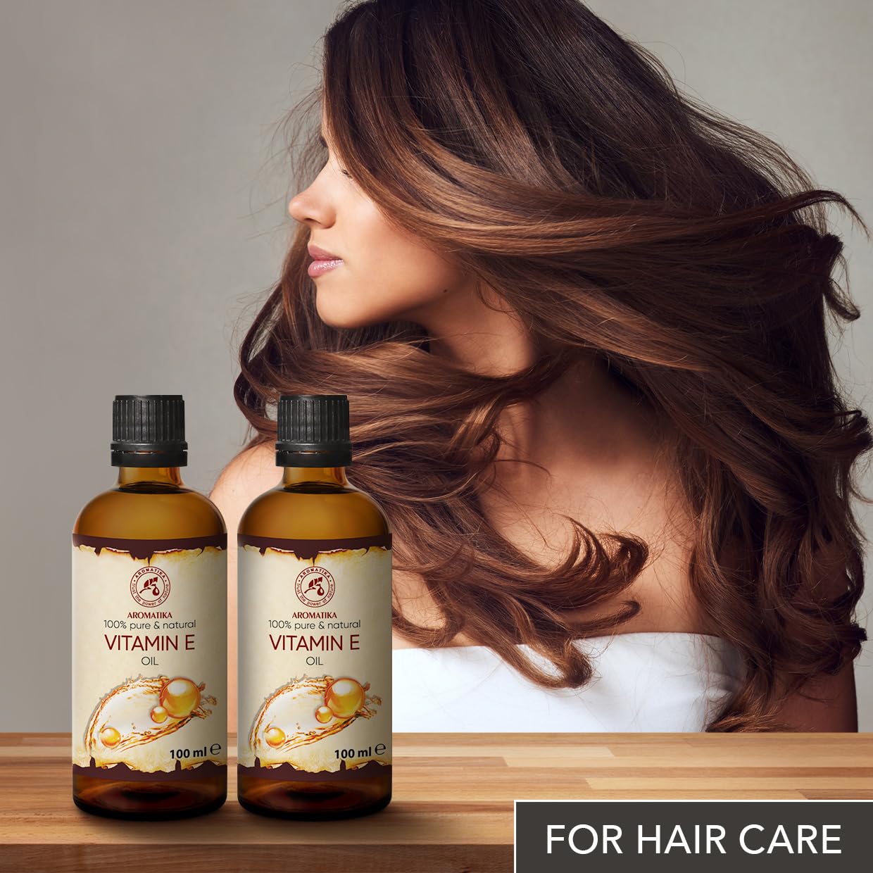 Vitamin Oil E 200ml - Tocopherol - 100% Natural & Pure - Rich in Vitamin E - Anti Aging Oil Against Wrinkles of All Kinds - Care for Face - Body Care - Hair - Ideal for Sensitive Skin, 2 bottles of 100 ml