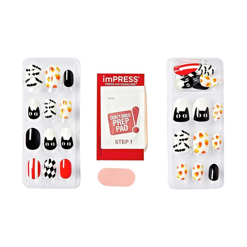 Impress Press-On Manicure Fake Nails - Spooky Fairy Halloween Theme | Short Length, Round Shape, 30 Nails Included