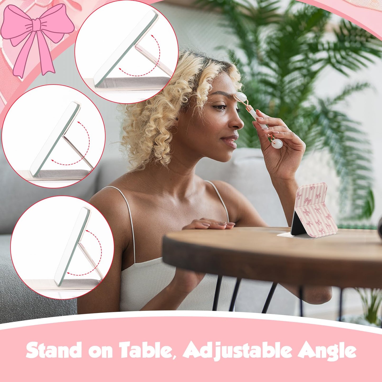 Geelin 12 Pcs Compact Mirror Bulk Mini Pocket Mirrors for Women Travel Folding Mirror Portable Hand Mirrors for Graduation Party Gift Camping Office Home(Pink Bow)