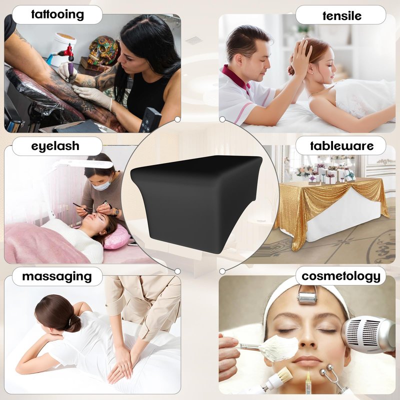 KIDOACOW Black Lash Bed Cover Massage Table Cover Protector with Cut-Out for Leg Room， Stretch Rectangular Table Cover for 6FT Eyelash/Spa/Message Bed （72"X30"X30" (Black 2 Pcs)