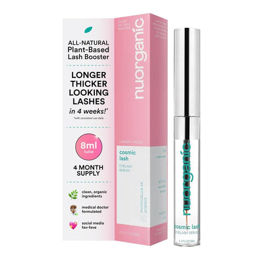 nuorganic 'Cosmic Lash' Eyelash Serum for Growth, Prostaglandin-Free, Natural, Longer, Thicker Lashes, Vegan, Hormone-Free, Lasts 4 Months, XL Bottle, 0.30 fl. oz / 8ml
