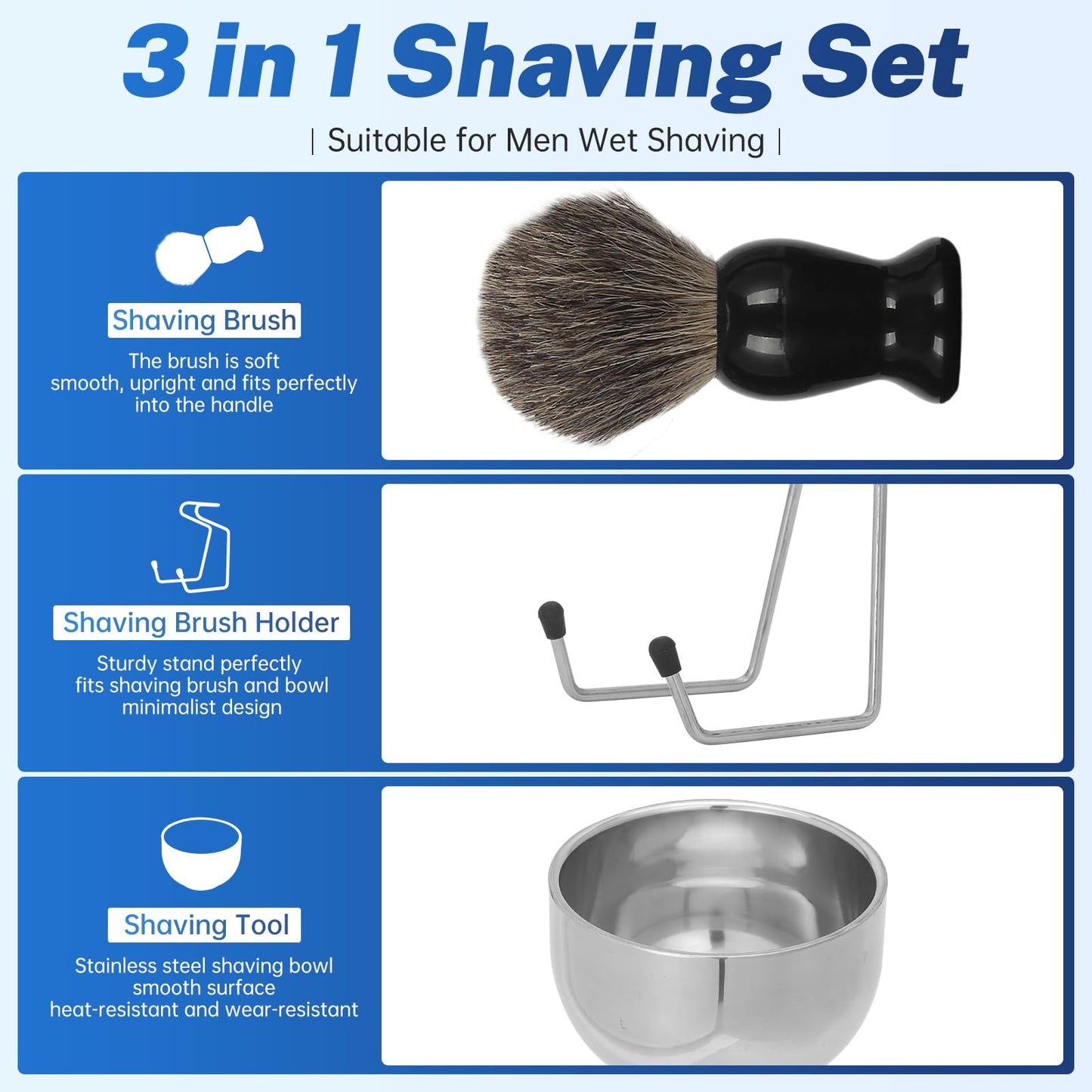 DEBETOOL Shaving Brush Set for Men – Pure Badger Hair Shaving Brush and Bowl, Exfoliating Shaving Cream Brush Gifts for Fathers Day