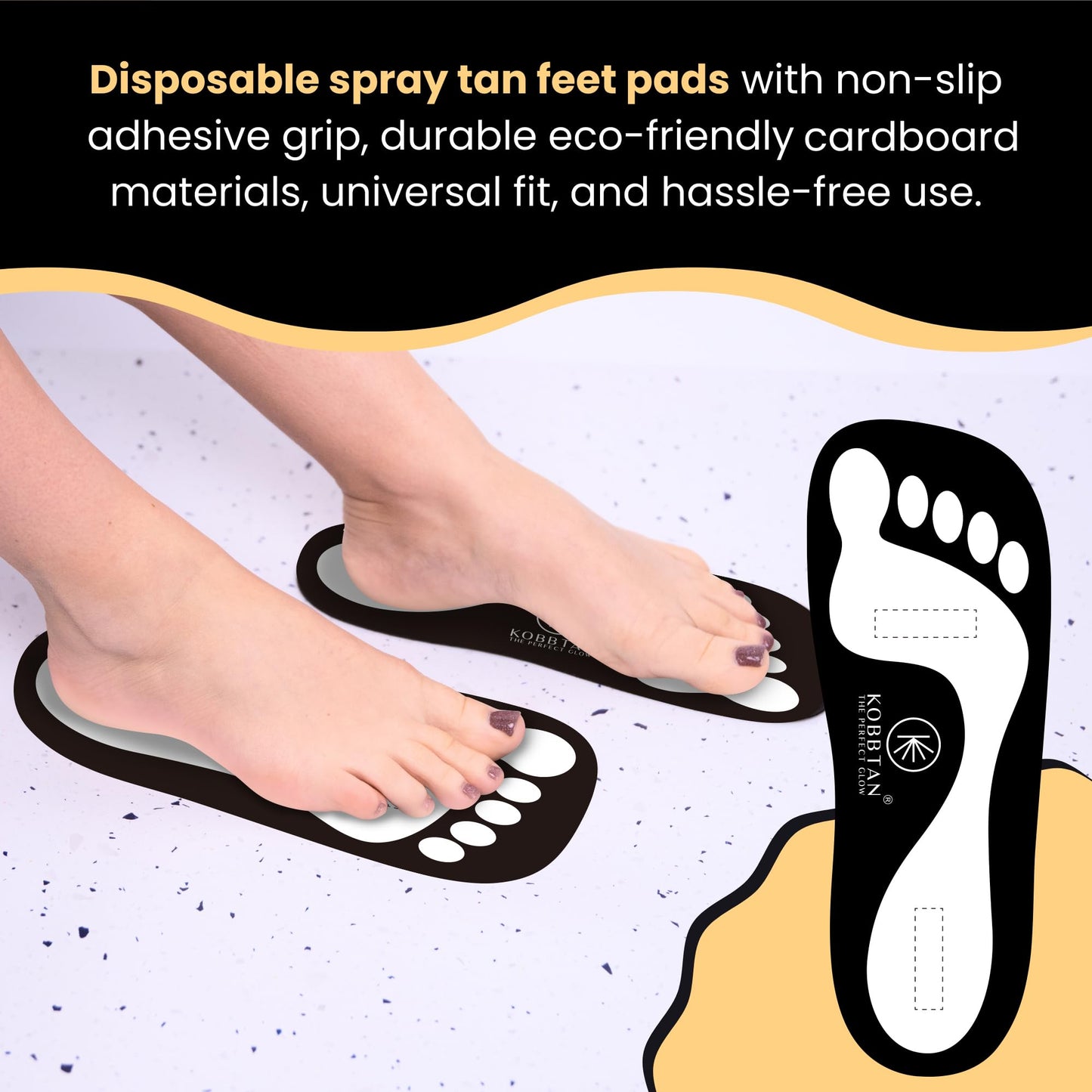 KobbTan Spray Tan Feet Pads 120Pairs Disposable & Economic for Spray tanning,Use in Tanning booth,Sunless Tanning at Home or Beauty Salon-Non Slip-Comfortable-Hygienic-Ultra Bronzing (Black)