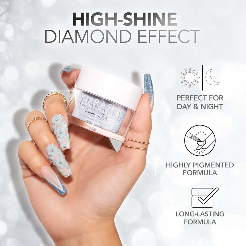 Kiara Sky DiamondFX Acrylic Powder - Reflective Nail Powder for Long-Lasting Manicure | 1 oz, Hopeless Romantic