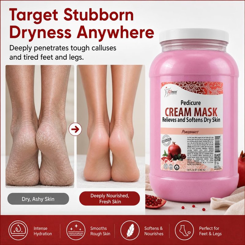 SPA REDI - Body and Foot Cream Mask, Pomegranate, 128 Oz - Pedicure Massage for Tired Feet and Body, Hydrating, Fresh Skin - Infused with Hyaluronic Acid, Amino Acids, Panthenol, Comfrey Extract