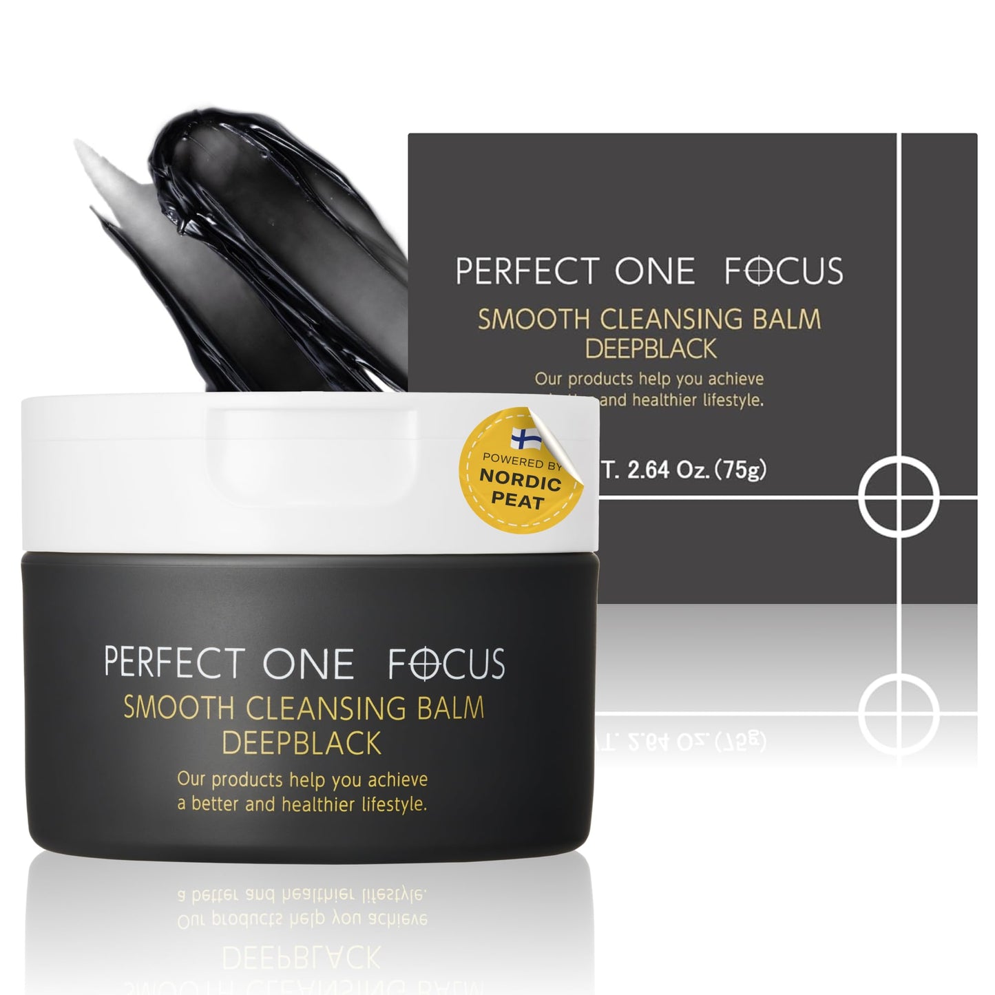 PERFECT ONE FOCUS Smooth Cleansing Balm Deep Black–Makeup Remover Balm with Charcoal & Gold Vitamin C, Helps Clear Pore Clogs,Hydrating Ceramides,Gentle Face Cleanser,Waterproof Mascara Remover–2.64oz
