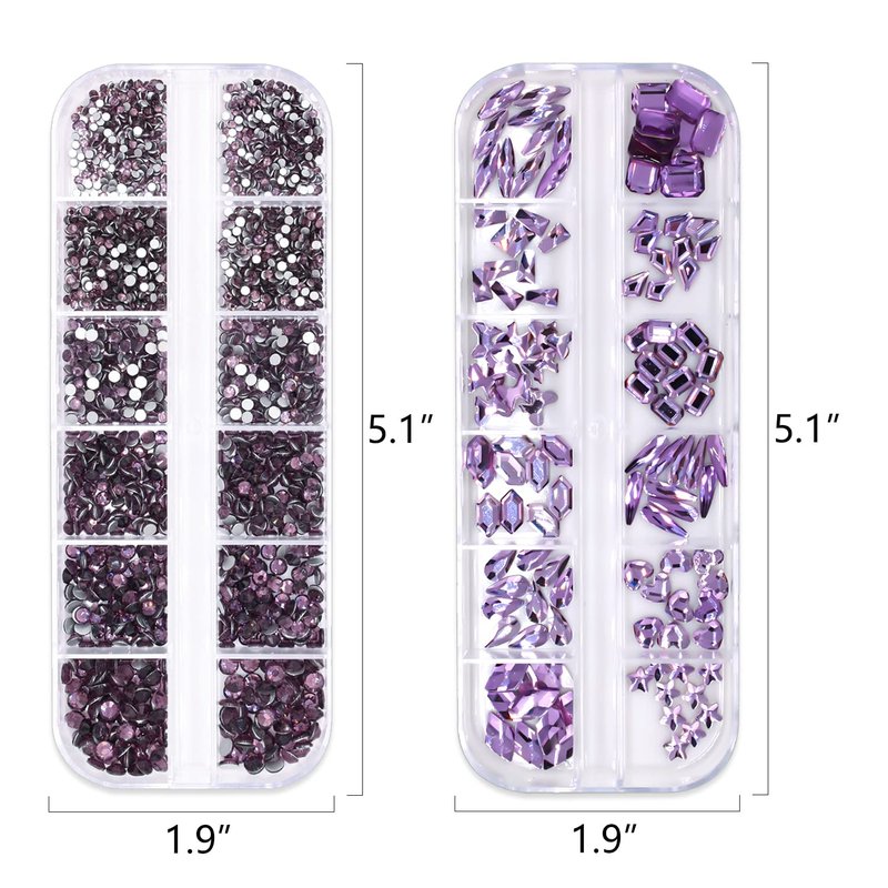 WOKOTO 2 Box 1620 Pcs Purple Nail Rhinestones Flat Back Crystals For Nail Art Diamonds Flatback Rhinestones For Women Acrylic Nails Purple Rhinestones Flatback Eye Gems Glass Rhinestones