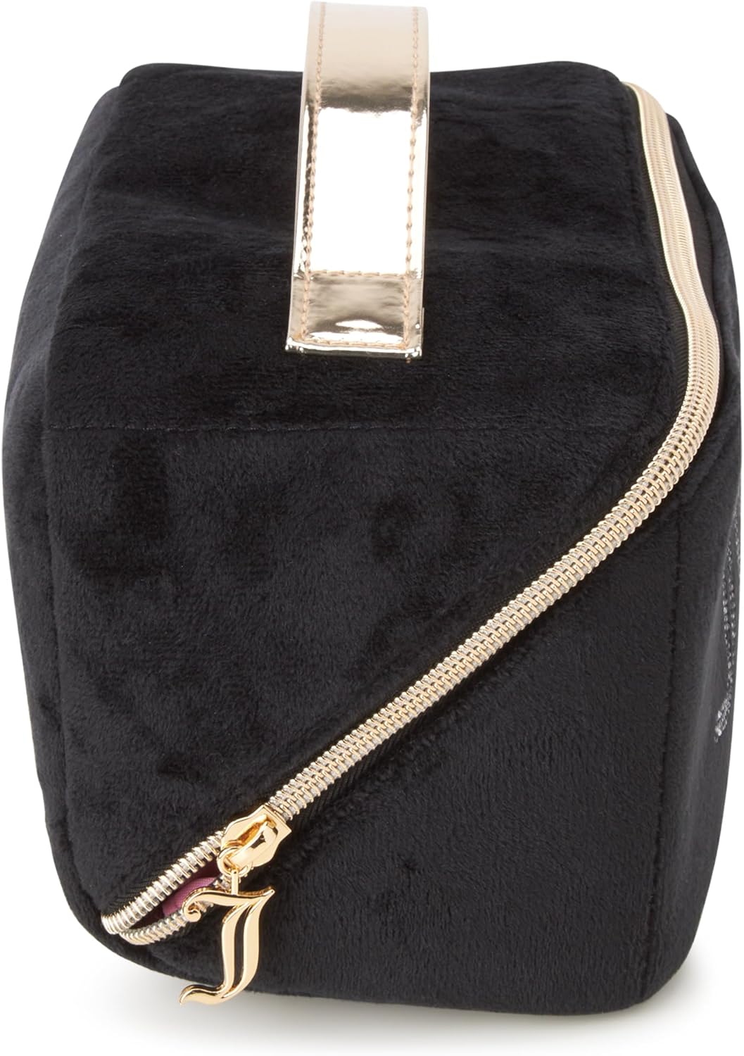 Juicy Couture Black Makeup Bag - Velour Cosmetics Organizer with Rhinestone Gold Handle | Travel Essentials