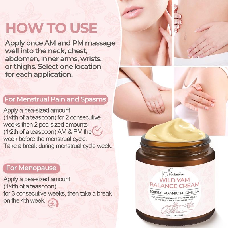 Wild Yam Cream 4oz, Organic Balancing Cream for Women, Deep Nourishment and Hydration, Made With Wild Yam Root, Chaste Tree Berry and Red Clover