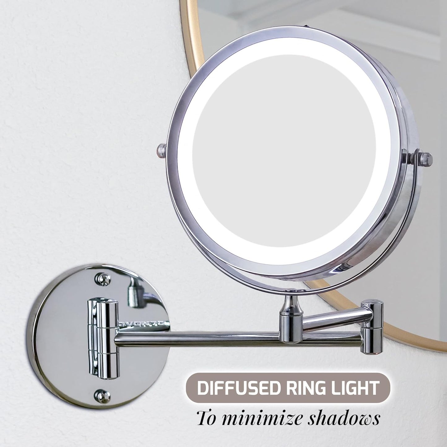 Lighted Makeup Mirror - 7-Inch Double-Sided 1X/10X Magnification | LED, Cordless, 360° Rotation, Polished Chrome