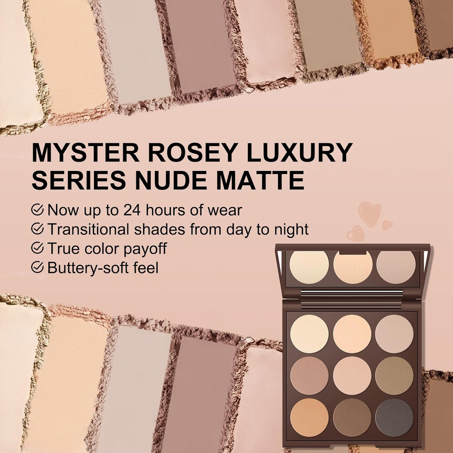 Neutral Eyeshadow Palette - MYSTER ROSEY Matte Makeup with Mirror | Vegan & Cruelty-Free - 0.5oz
