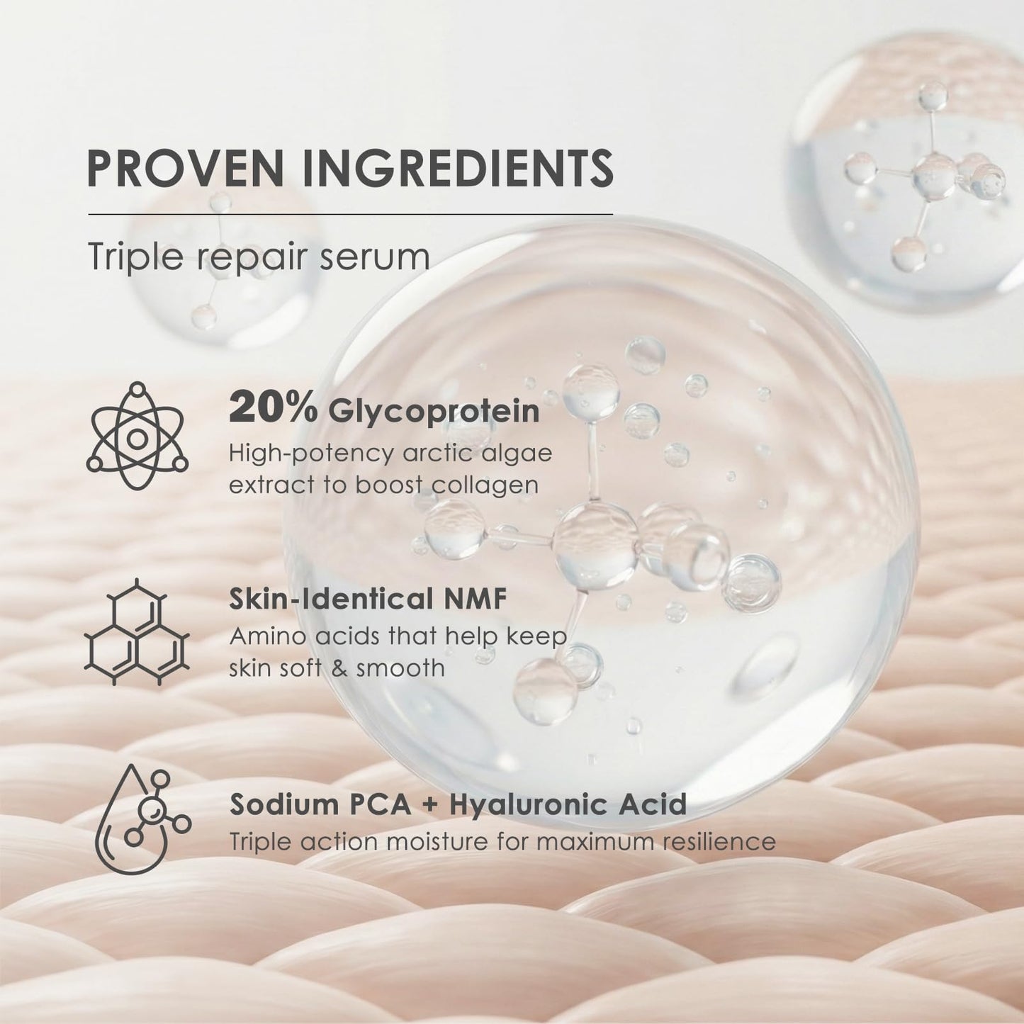 BIOCHEM Glycoprotein Hydrating Serum Ampoule – Deep Moisture + Skin Repair with Marine Glycoproteins & Hyaluronic Acid – Anti‑Aging Plumping Facial Serum, Sensitive Skin Safe, 1.01 fl oz / 30 mL
