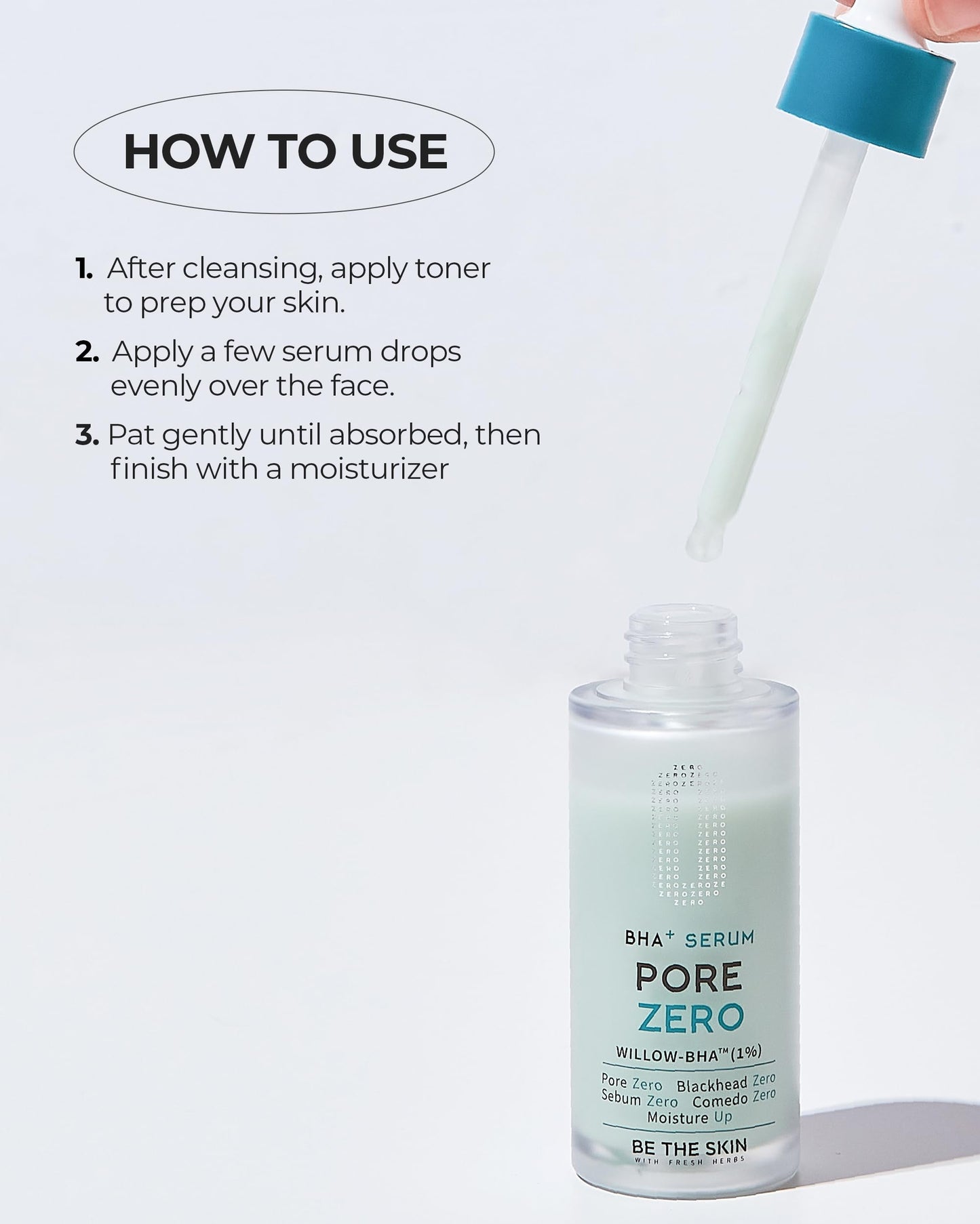 BE THE SKIN Pore Zero BHA Exfoliating Serum (30ml), Natural Willow Bark BHA + AHA, Helps Clear Clogged Pores & Blackheads Without the Sting, Cica Soothing for Oily Sensitive Skin