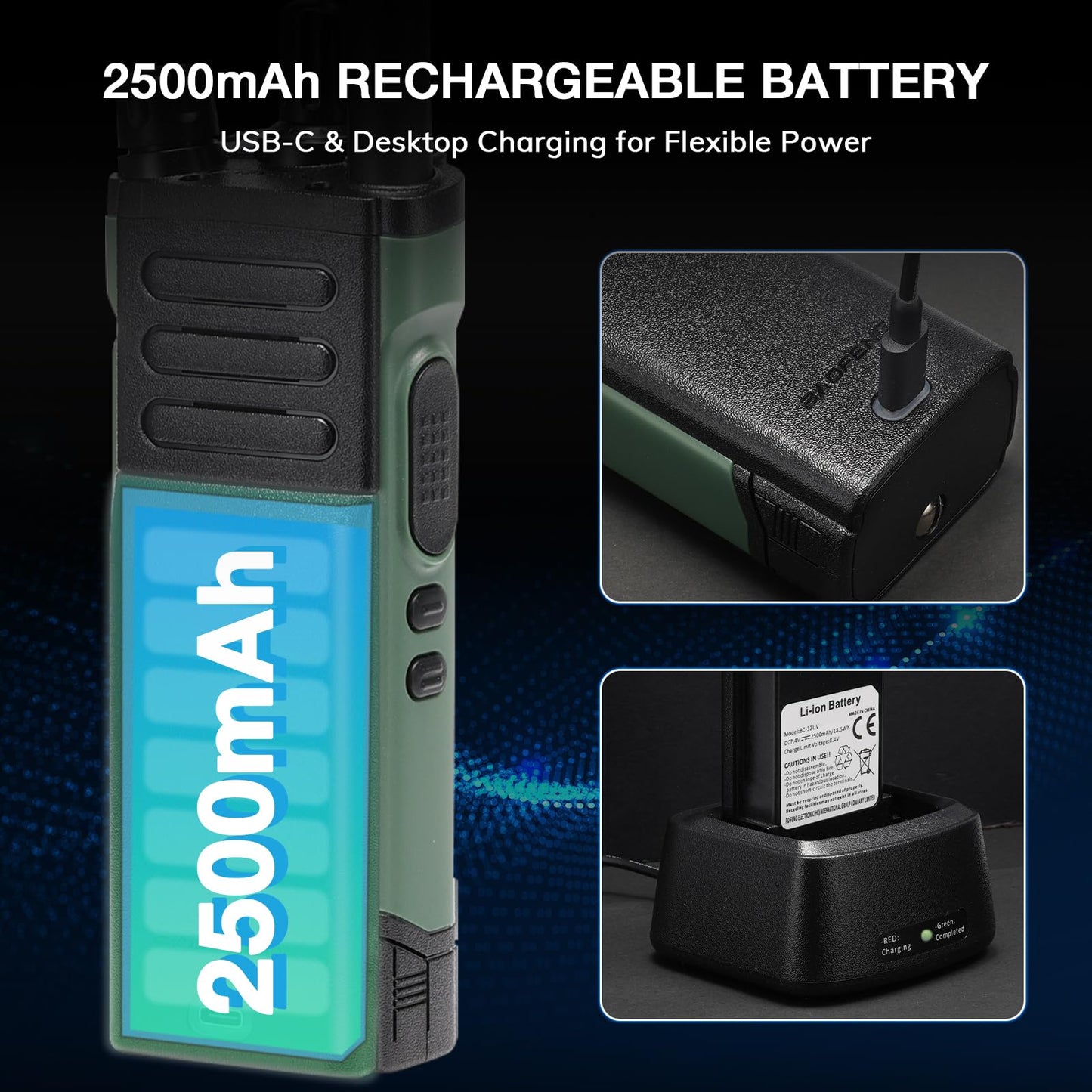 BAOFENG UV-32 10W Ham Radio Handheld, Long Range Two Way Radio Multi-Band with GPS, Chirp & Wireless APP Programmable, 2.0” Large Color Display, 1000CHs, USB-C Charging Port, Extra Long Airband ANT