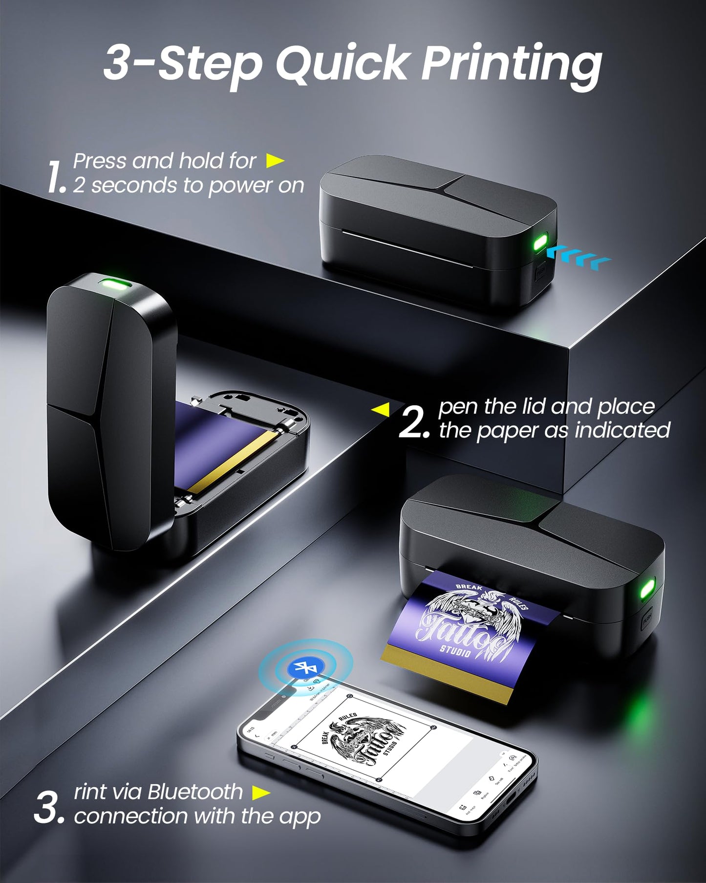TATTMUSE Tattoo Stencil Printer for Beginners, Mini Tattoo Printer with 30 Pcs Transfer Paper, Bluetooth Stencil Printer Compatible with Phone & Tablet, Tattoo Machine Kit for Professional
