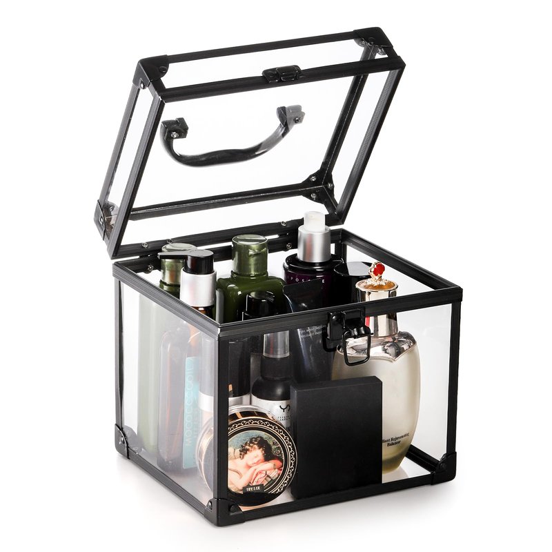 Okllen Crown Box, Clear Cosmetic Case, Acrylic Artists Display Case, Toiletry Train Case with Latches & Handle