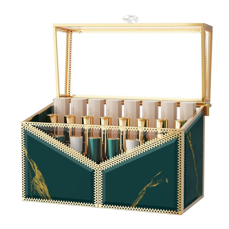 Lipstick Organizer - 24 Slot Tempered Glass Holder for Lip Gloss & Perfume | Vanity Storage Solution
