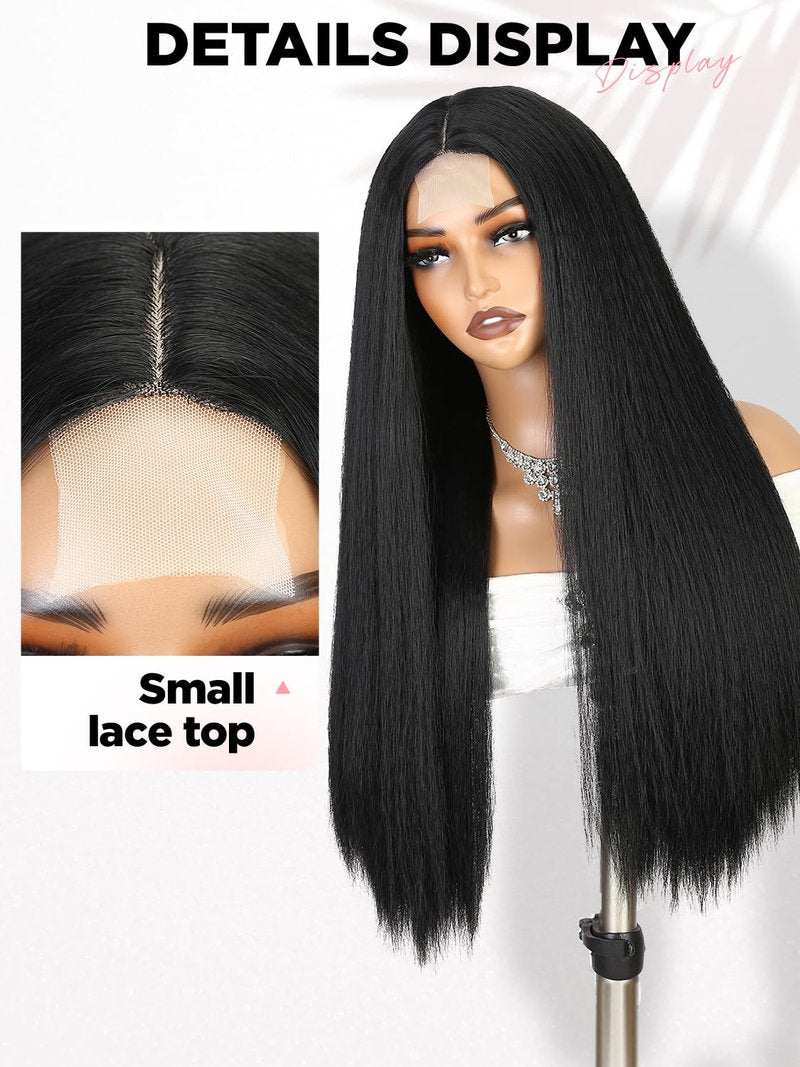 WIGRE Long Black Wigs Straight Middle Part Hair for Women Daily Use Synthetic Heat Resistant Wig for Party or Halloween Costume Full Black Wigs