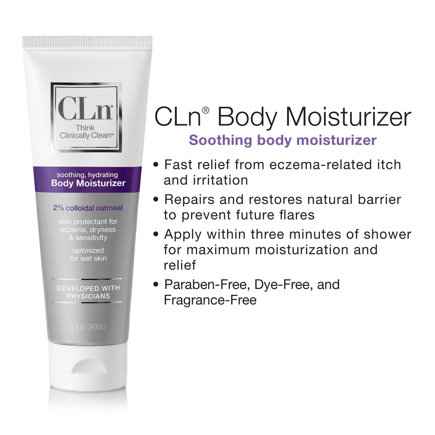 CLn® Body Moisturizer - A skin protectant delivering 2% Colloidal Oatmeal, Paraben-Free, Dye-Free & Fragrance-Free, 8 fl. oz.