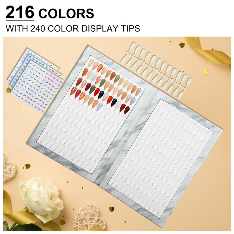 C12rtive 216 Nail Swatch Book,Professional Nail Polish Chart Book with 240 Practice Tips & 1-300 Number Labels, Pre-Numbered Slots,Perfect for Salons and Home Use(Marble)