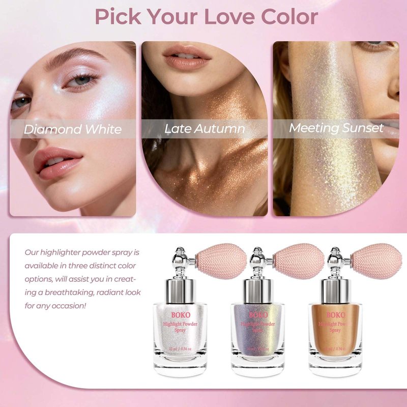 Boko Highlighter Powder Spray, Body Shimmer Spray for Glitter Highlighter Makeup, Glitter High Gloss Powders Body Shimmer Powder for Festival Concert Rave Party Daily Face Sparkle Makeup - Late Autumn