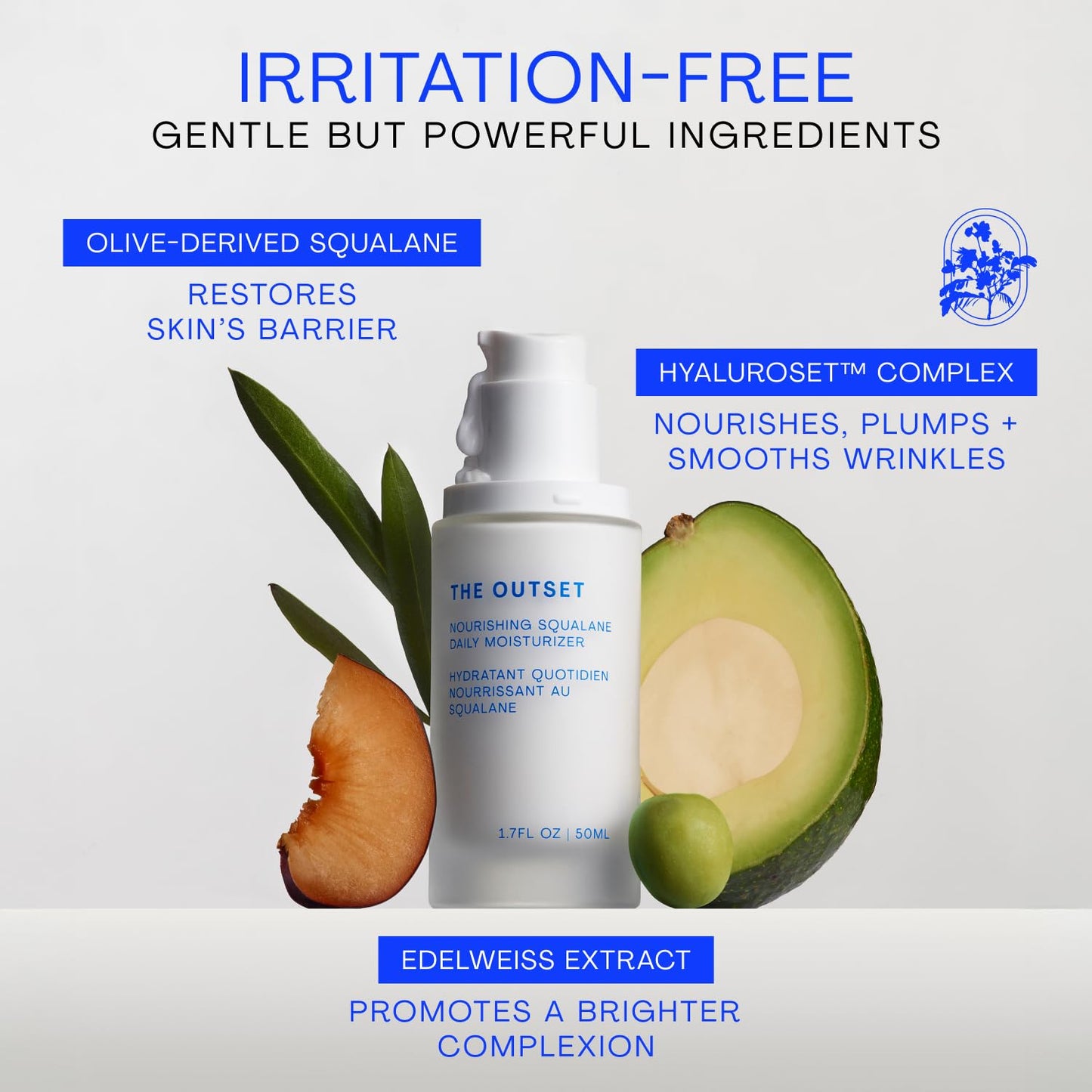 The Outset Squalane Daily Face Moisturizer, Hydrating Barrier Repair Face Cream, Non-Comedogenic, Fragrance-Free, Gluten Free Clean Vegan Facial Moisturizer for Sensitive & All Skin Types – 1.7 fl oz