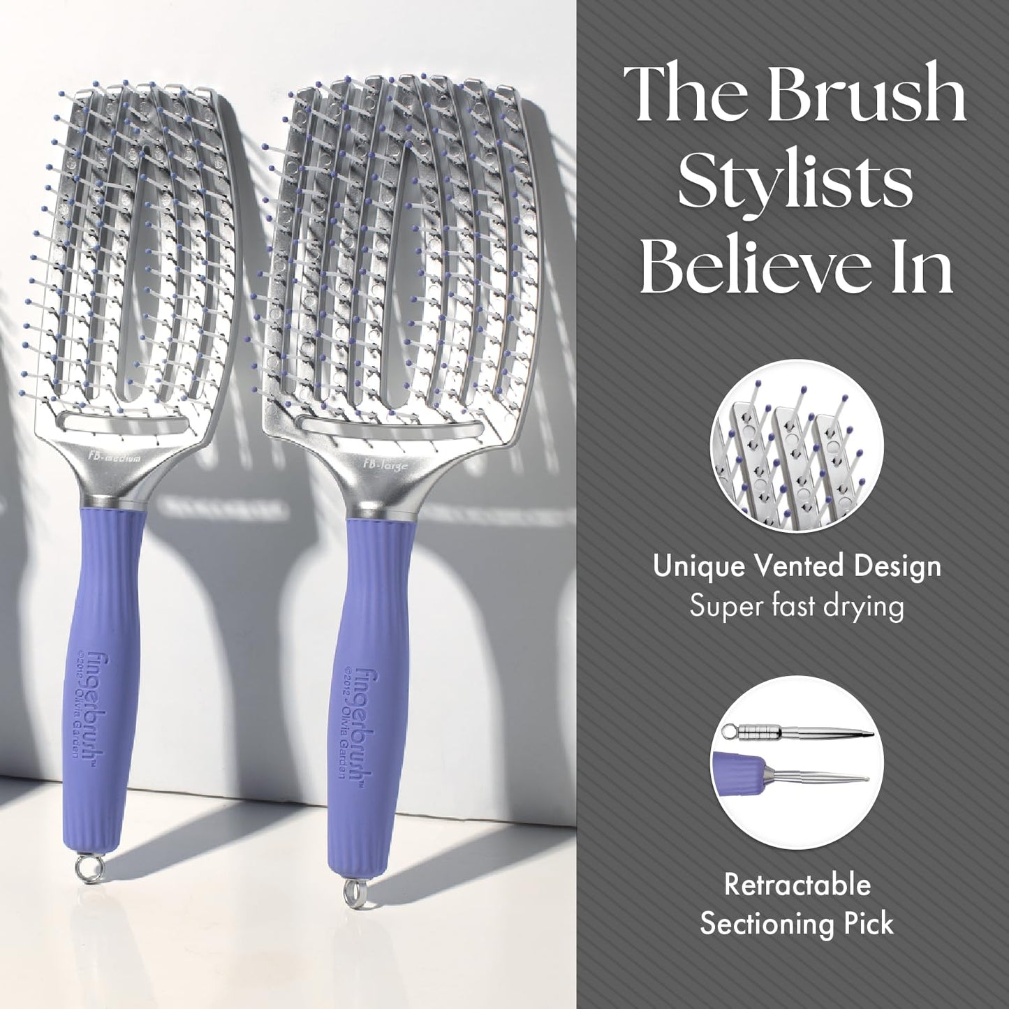 Olivia Garden Fingerbrush Curved and Vented Paddle Brush for Blow Drying - Ideal for Styling and Detangling All Hair Types - Scalp Massager Brush, Large