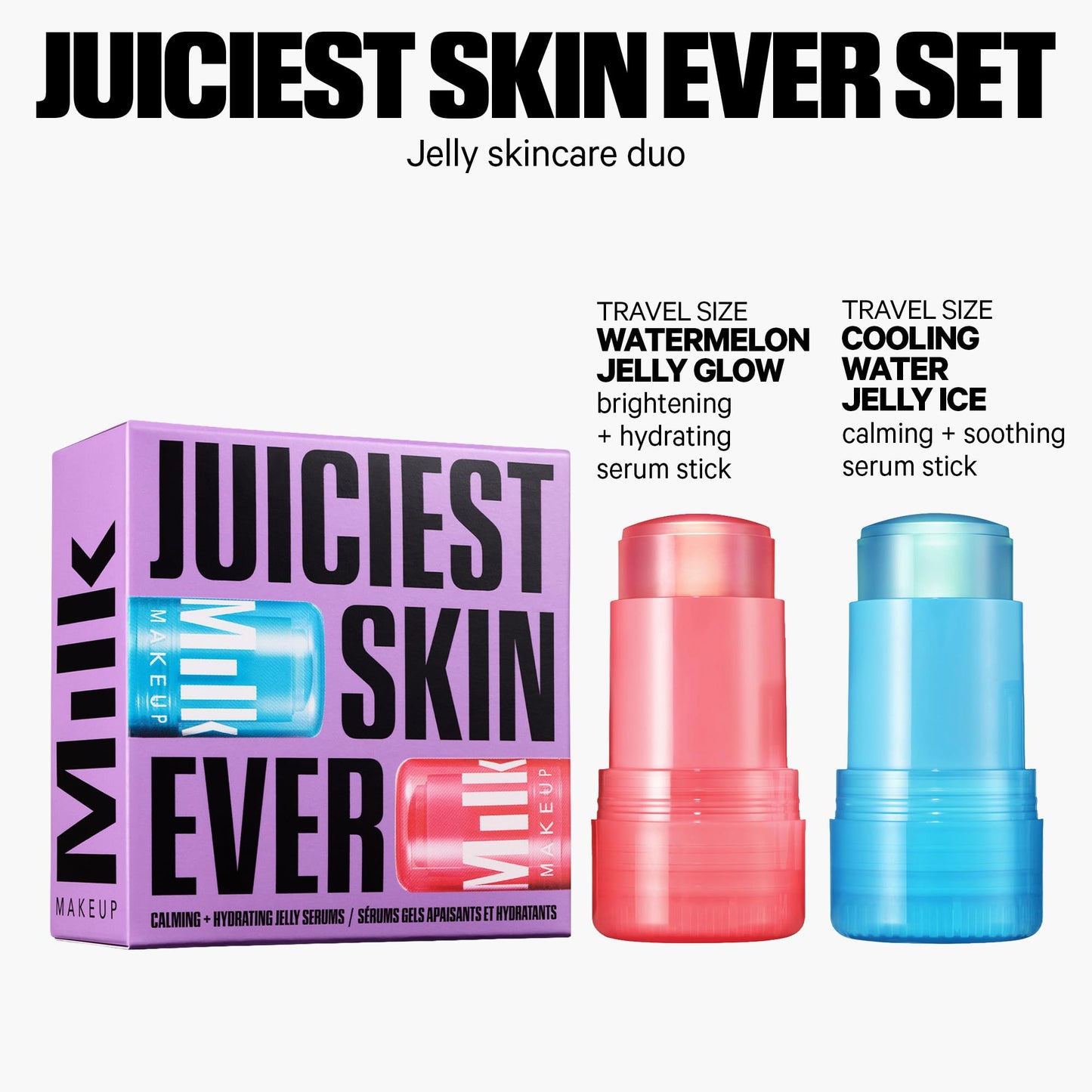 Milk Makeup Calming + Hydrating Jelly Skincare Serum Set – Reduce the Look of Puffiness + Redness, Brighten Skin + Minimize Look of Pores + Lines – Cooling Water + Watermelon Jelly, 0.21 oz each