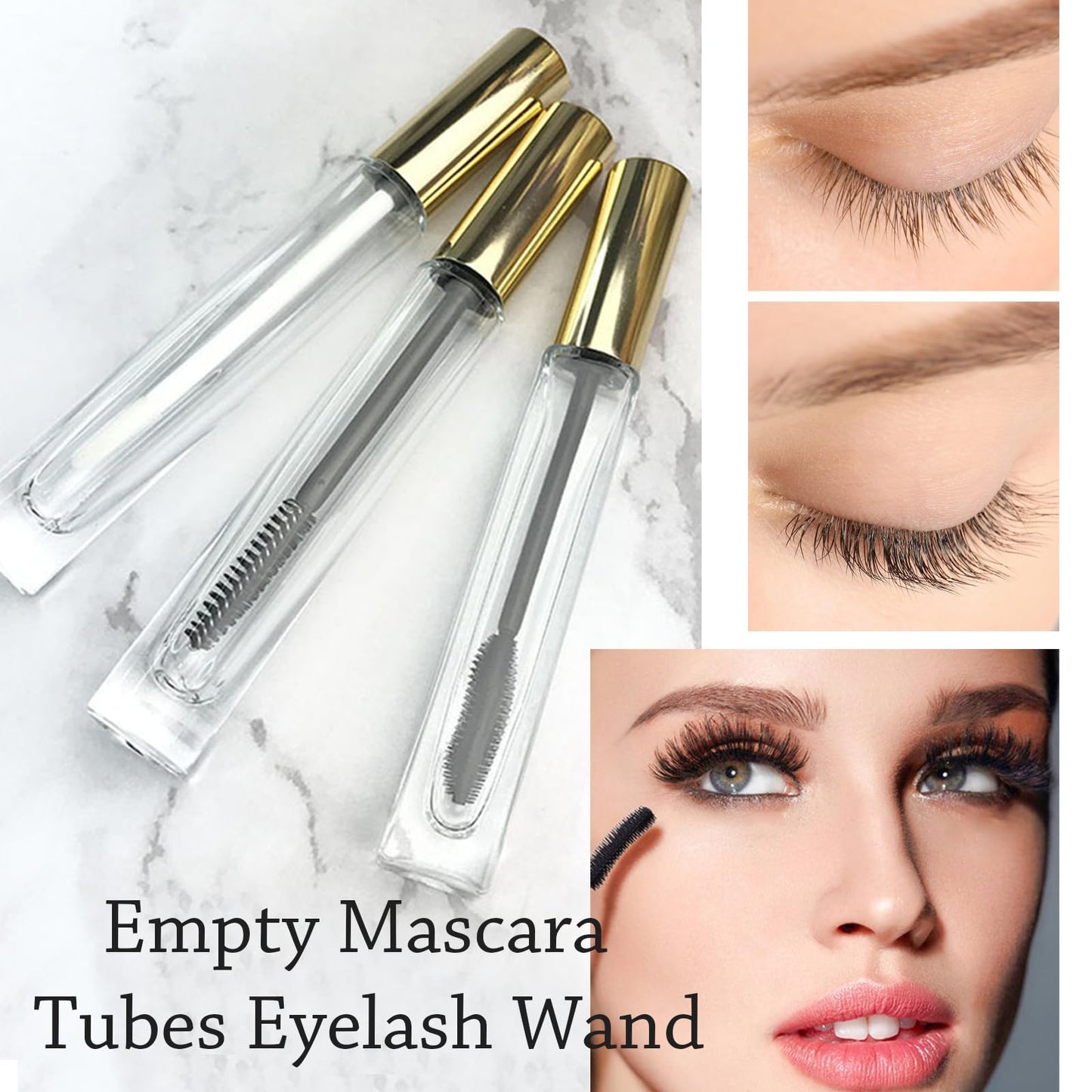 dootdott Empty Mascara Tube and Wand Glass, 3PCS 10ml Empty Mascara Tube and Lip Gloss Tubes, Eyelash Spoolies with Tube, Eyelash Growth Packing Tube Container for Home and Travel (B)