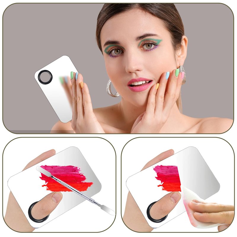 2 Set Makeup Mixing Palette,Stainless Steel Makeup Palette with Spatula Professional Make up Artist Must haves,Suitable for Mixing Foundation Make up Eye Shadow and Nail ﻿
