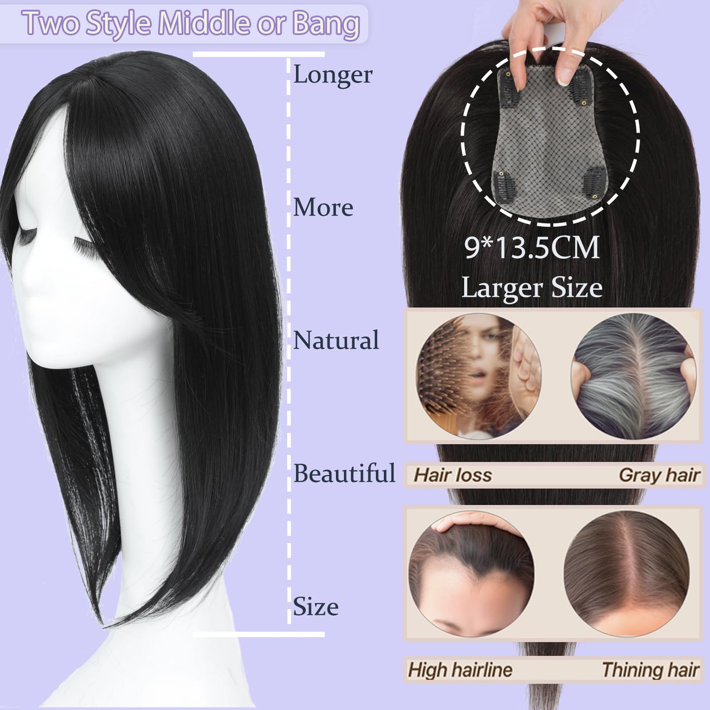 RMYHIG Hair Topper, 360° 3D Hair Toppers for Women with Thinning, 18 Inch Long Pieces for Women Clip in Wispy or Side Bangs(Medium Chestnut Brown, 3D Side Bangs)