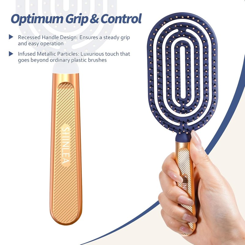 Speed Dry Detangler Brush - Spiral Vented Design for Wet Hair | Metal-Infused Gold Handle, Curved with Soft Bristles