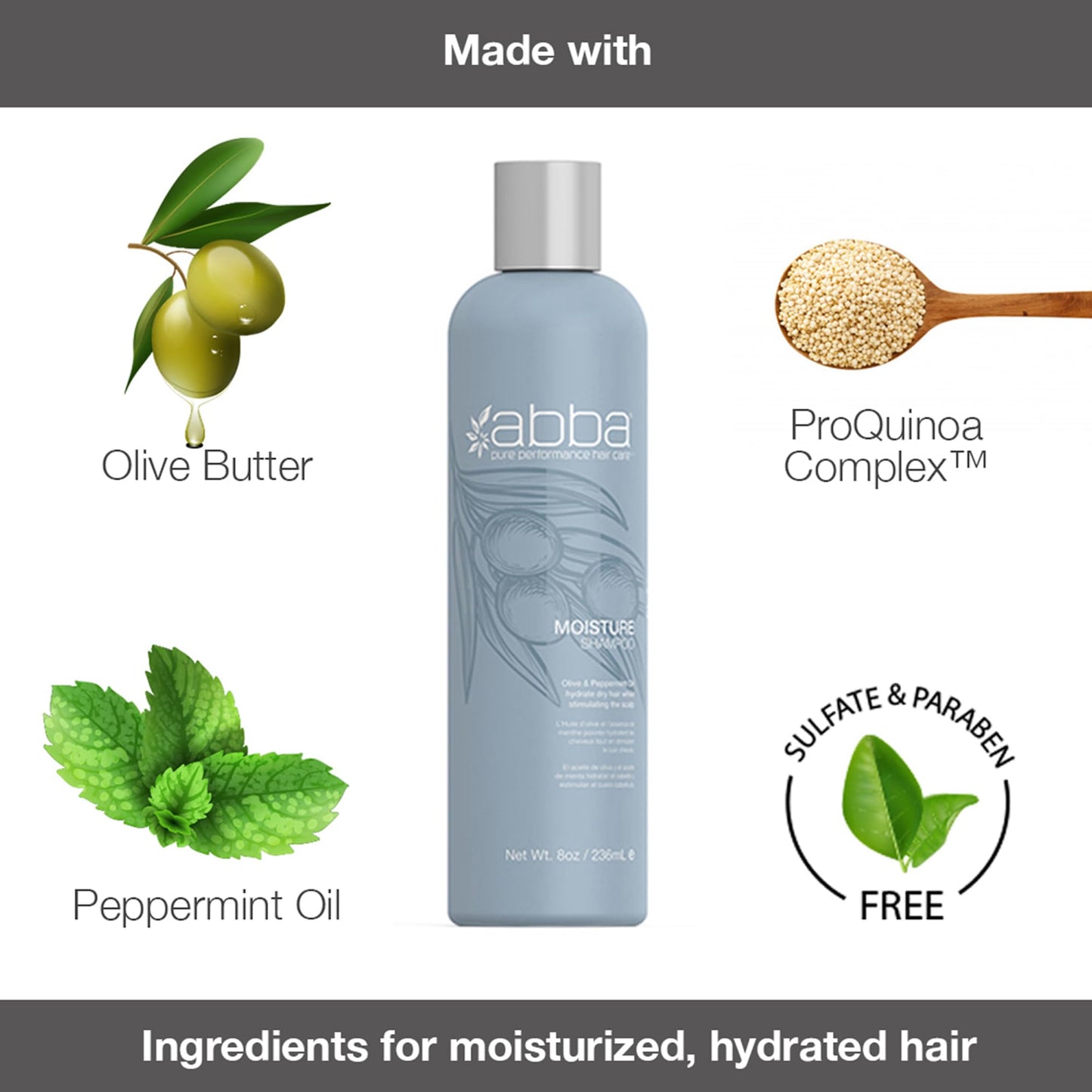 ABBA Moisture Shampoo, Olive & Peppermint Oil,8 Fl Oz (Pack of 1)