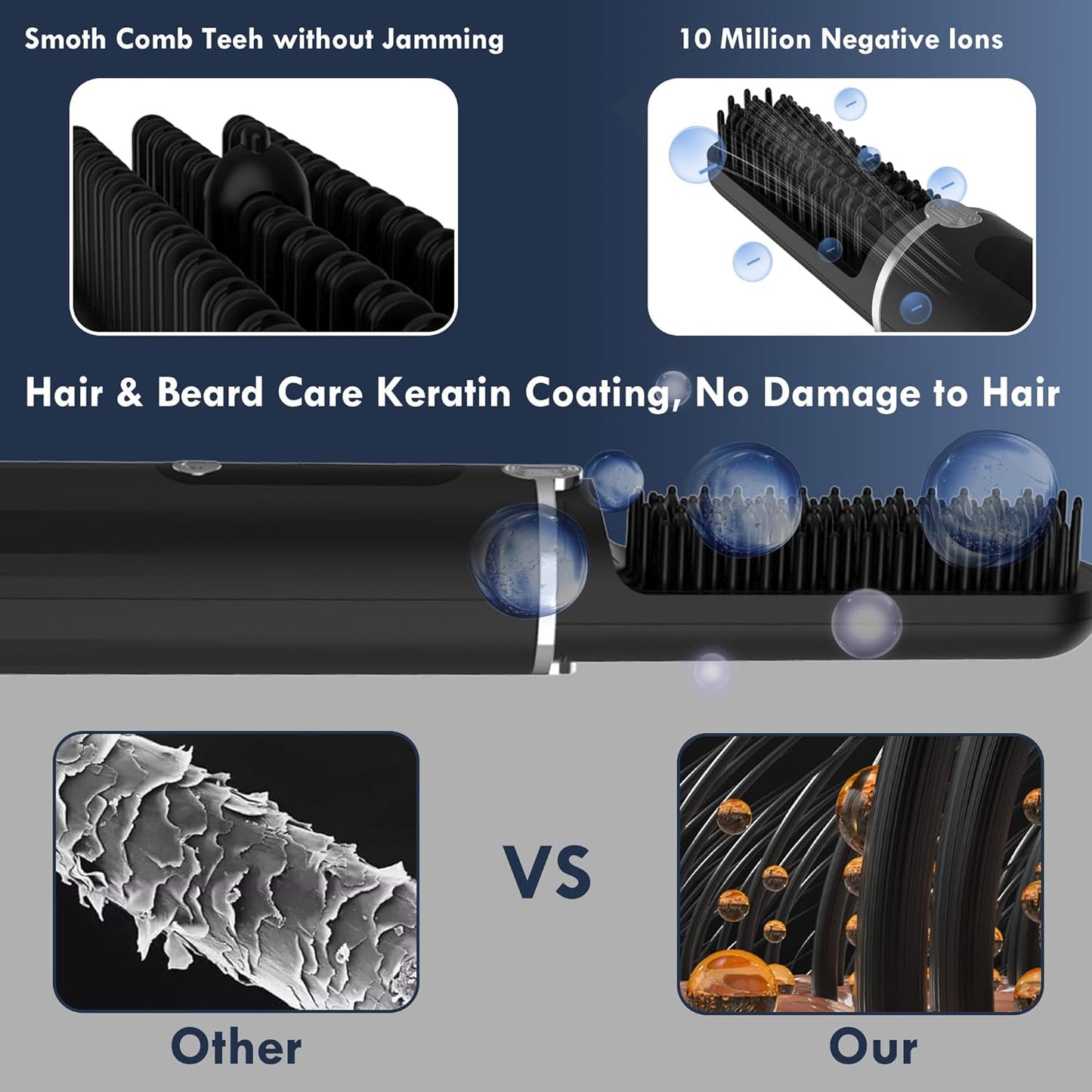 Beard Straightener for Men - Cordless Heated Comb with LCD Display | Anti-Scald, Portable for Travel