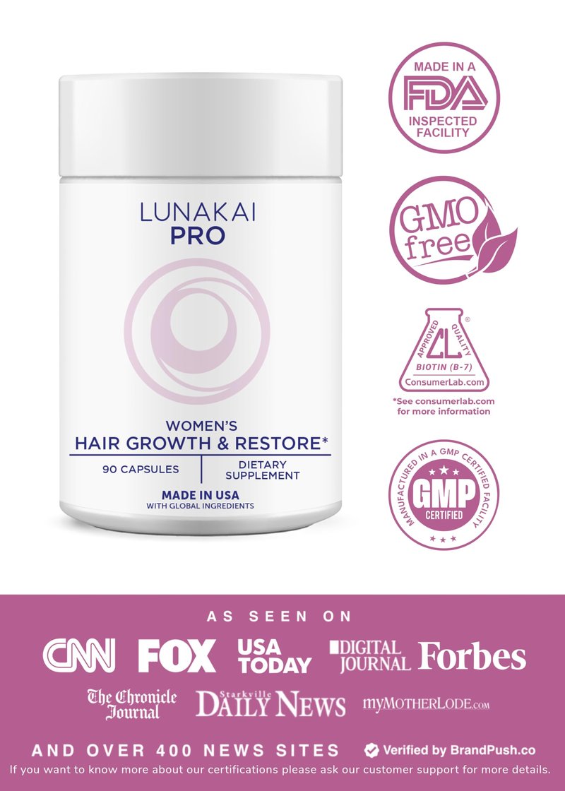 Lunakai USA Made Hair Growth Supplement for Women - Advanced 20 Nutrient with Marine Collagen, Saw Palmetto, Biotin & Keratin - Daily Hair Vitamins for Thicker Strands - 90 Capsules