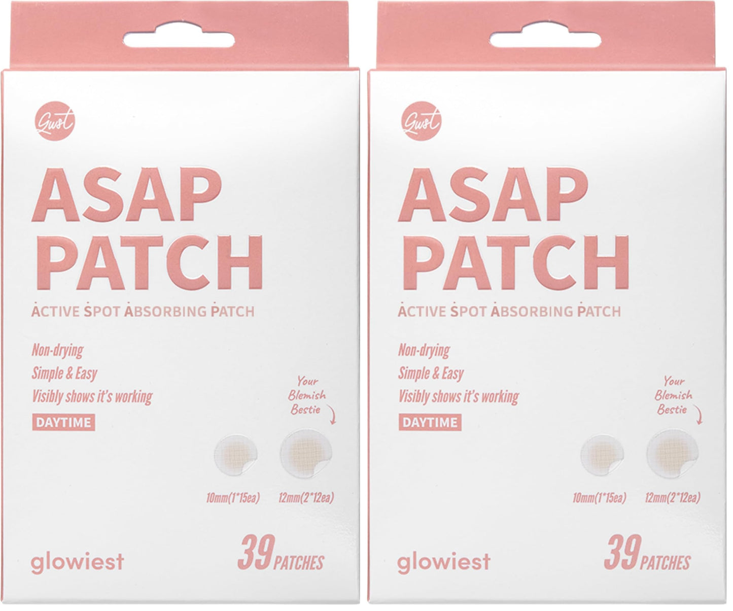 glowiest ASAP Active Spot Alleviating Patch 39 Patches [Daytime] 10mm (1 * 15ea) & 12mm (2 * 12ea) | Premium Hydrocolloid Dressing | Simple & Easy Active Treatment (Pack of 2)