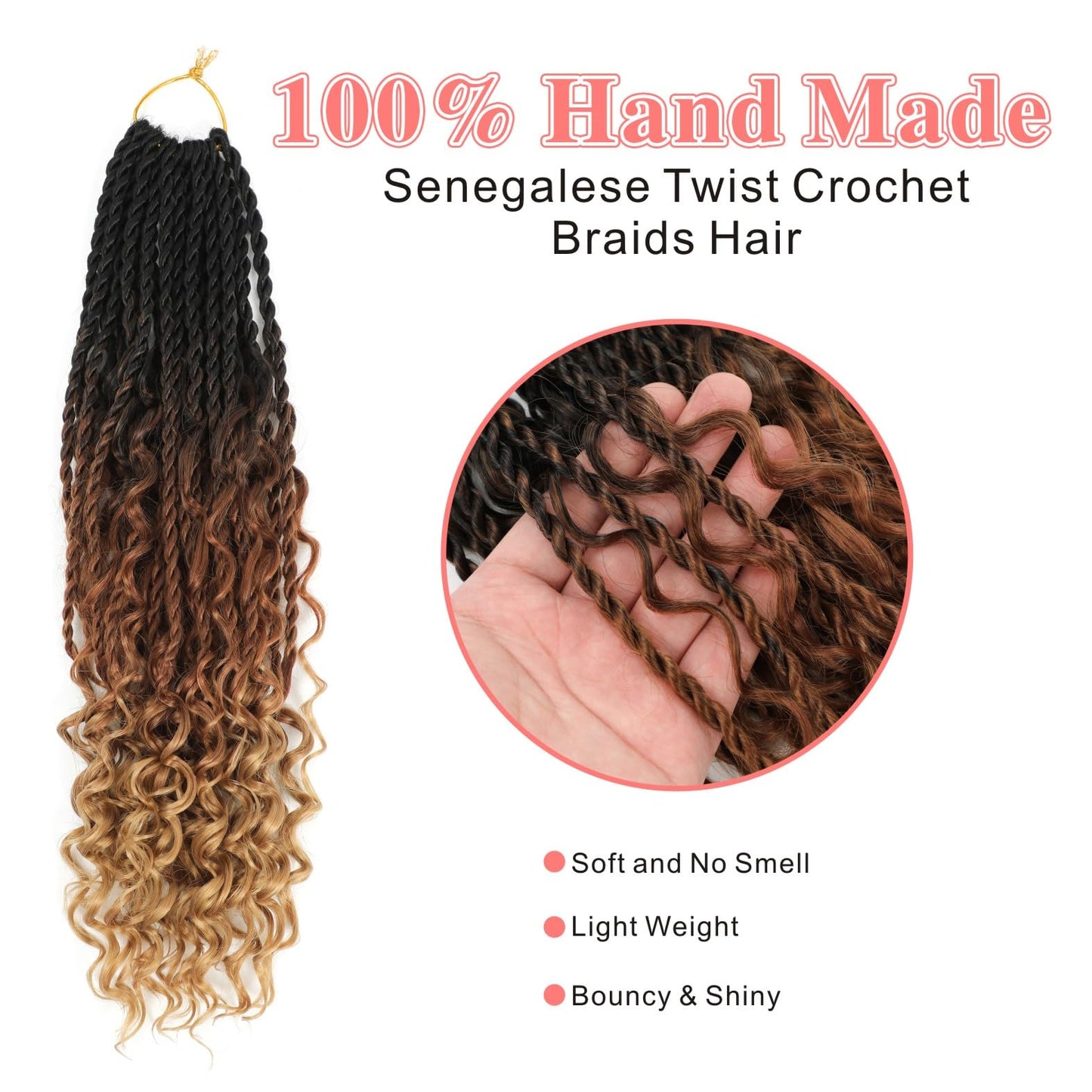 Senegalese Twist Crochet Hair - 8 Packs Boho Island Twist Crochet Hair with Curly Ends 16 Inch Pre Looped Goddess Crochet Twist Hair Extensions for Black Women (16 Inch(8 Packs), 1B/30/27)