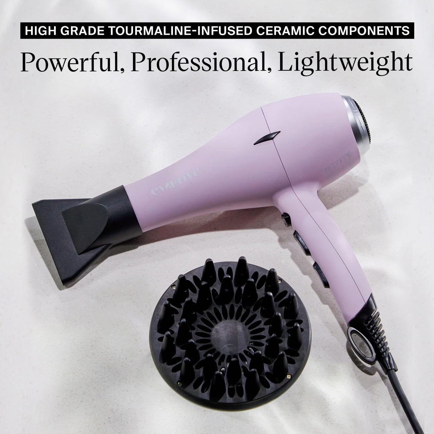 Eva NYC Healthy Heat Pro-Lite Dryer, Styling Hair Dryer, Lightweight Blow Dryer w/Far-Infrared, 2-Speed & 3-Heat Blowdryers for Hair, Hair Dryer with Diffuser & Concentrator, Lavender