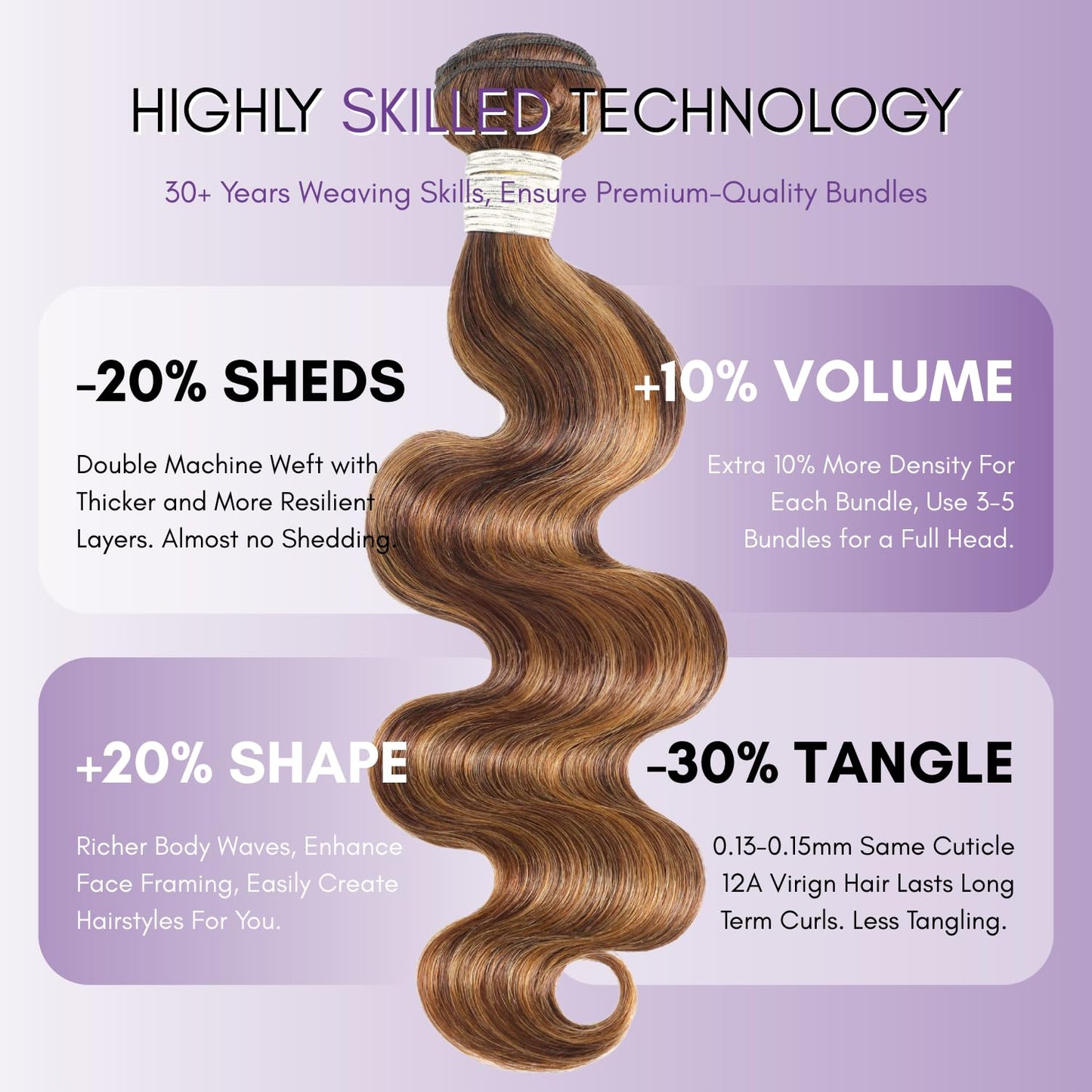 AUROO 12A Honey Blonde Highlight Body Wave Single Bundles Human Hair 10 Inch, 100% Virgin Brazilian Weaves Thick Track Brown Ombre #P4/27 Balayage Colored Human Hair Bundles Extensions Sew In Remy