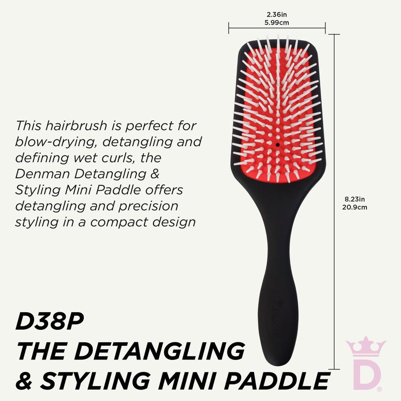 Denman Petite Detangler for Fast and Comfortable Detangling and Blow Drying D38 - Combination of D3 Styling Pins & Paddle Brush (Black)