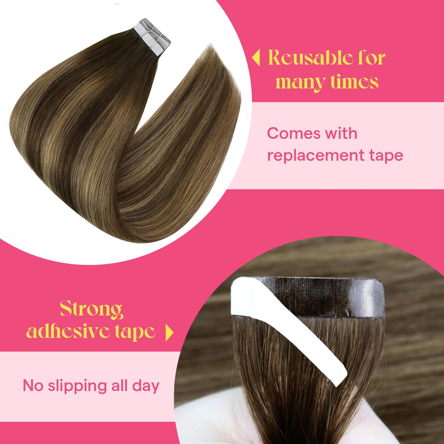 Ve Sunny Human Hair Tape in Extensions 18inch Hair Extensions Tape in Brown mix Blonde Balayage Tape Hair Extensions Real Human Hair Invisible 10Pcs 25G