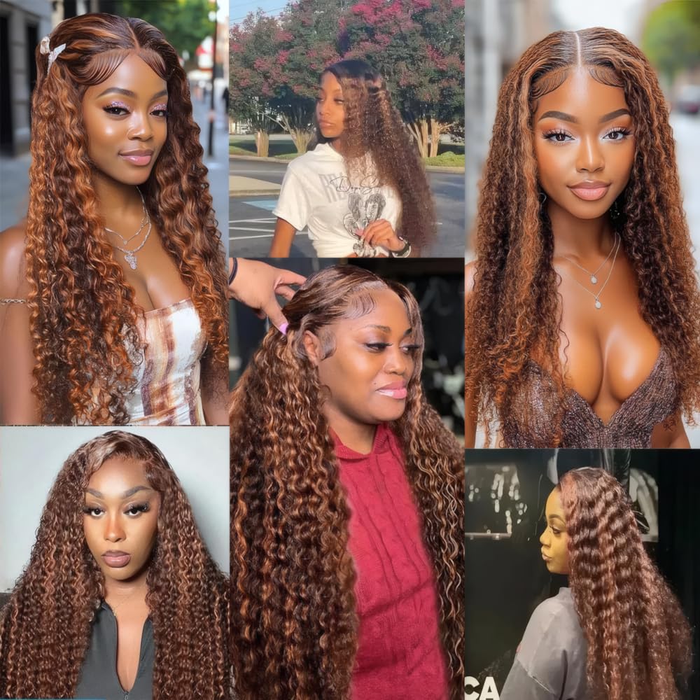 Ombre Brown Highlight Human Hair T1BP4/30 Kinky Curly Human Hair Bundles 8 10 12 Inch 3 Bundles Black Roots Dark Brown Mixed Light Brown 3 Tone Brazilian Virgin Remy Hair Extension for Women