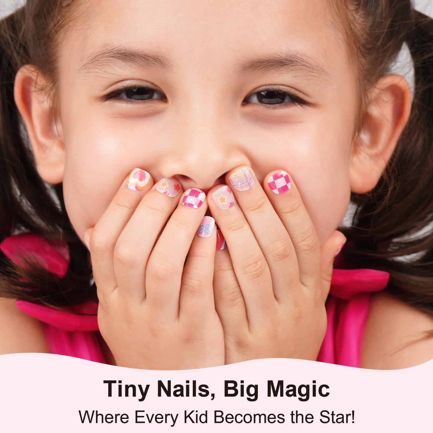 DANNI & TONI Kids Gel Nail Strips Heart Checker Butterfly Stars Salon-Quality Peel & Stick Manicure for Children (Age 6+)– Safe, Long-Lasting, Easy to Apply |Flutterheart