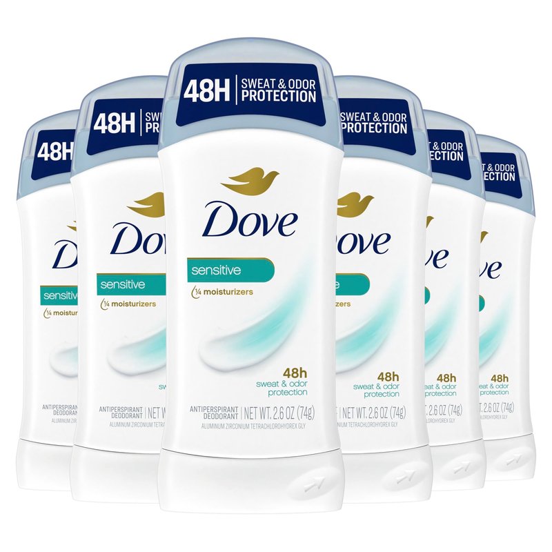 Dove Invisible Solid Antiperspirant Deodorant Stick for Women, 6 Count, Sensitive, for All Day Underarm Sweat & Odor Protection 2.6 oz